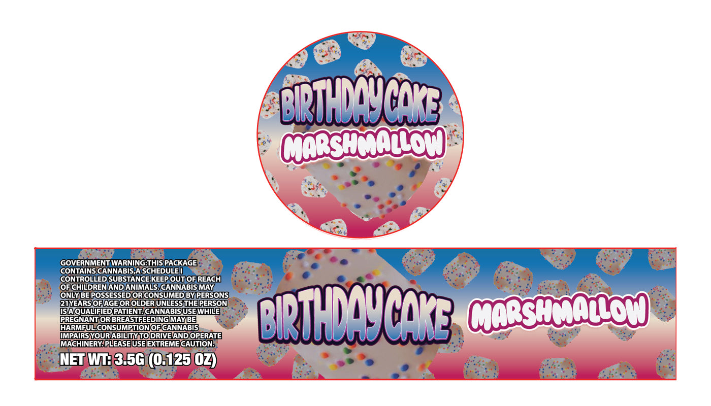 Birthday Cake Marshmallow 3.5g Glass Jar Holographic Labeling/Stickers Only 