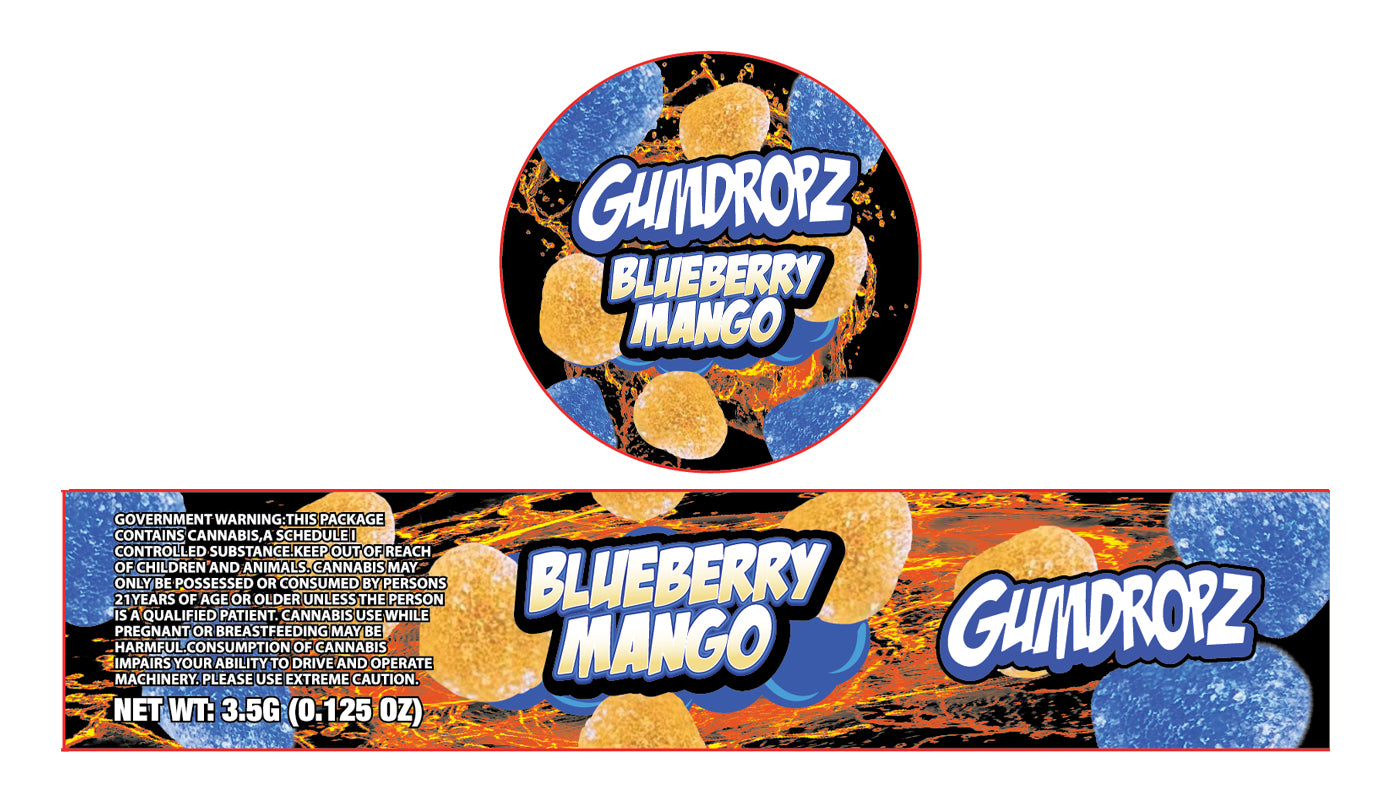 Gumdropz Blueberry Mango Glass Jar Stickers Labels