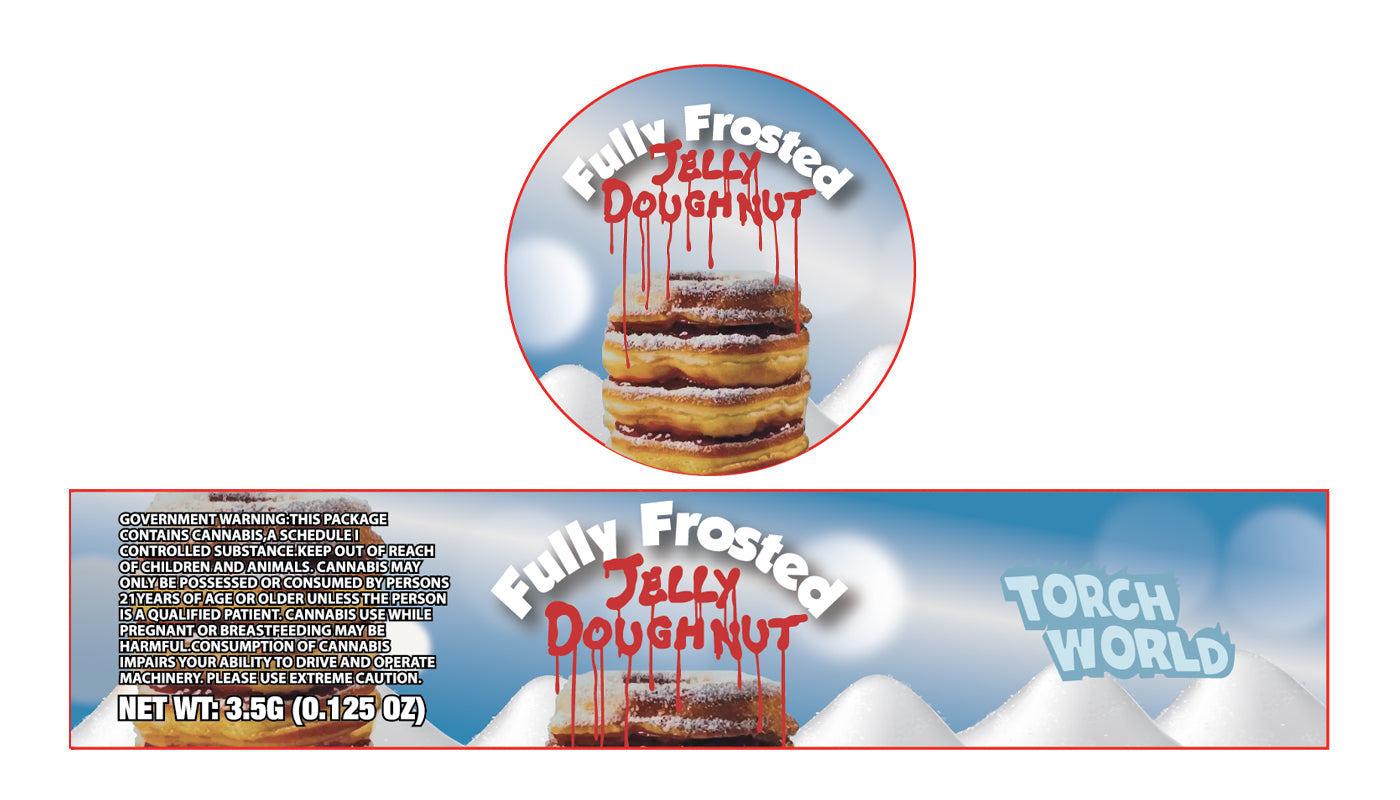 Fully Frosted Jelly Doughnut 3.5g Glass Jar Holographic Labeling/Stickers 