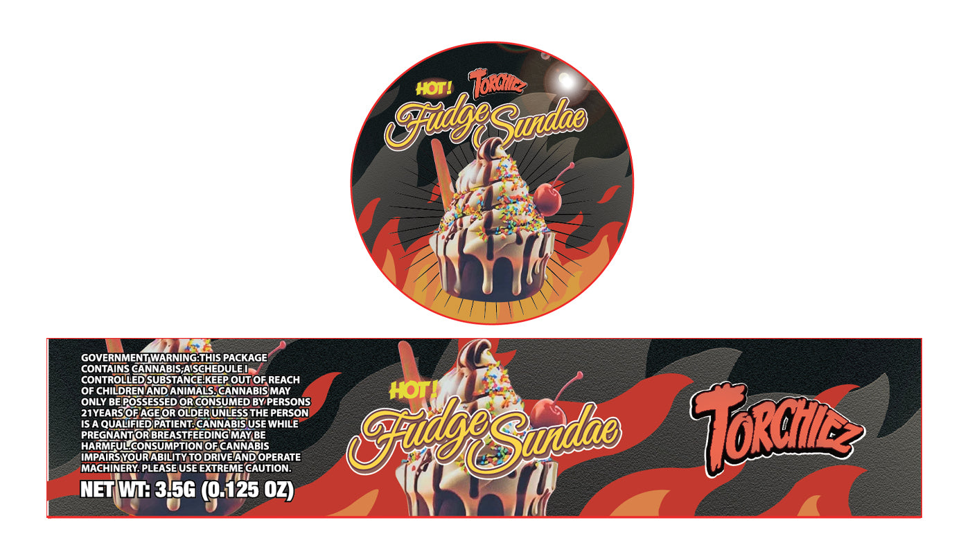 Hot Fudge Sundae 3.5g Glass Jar Holographic Labeling/Stickers Only 