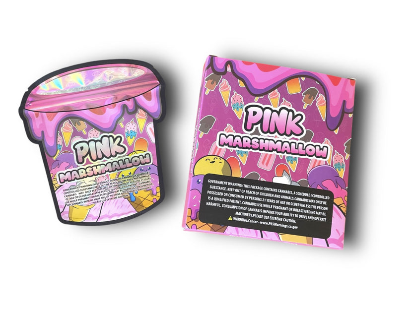 Pink Marshmallow Mylar Bags with Boxes 3.5g Box Packaging Holographic