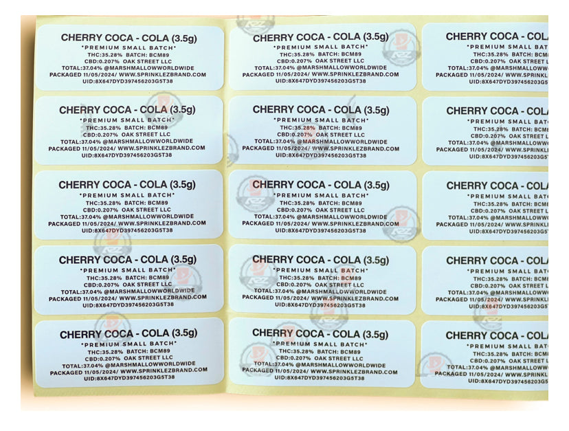 Sprinklez Cherry Coca Cola Marshmallow 3.5G Mylar Bags -With stickers and label