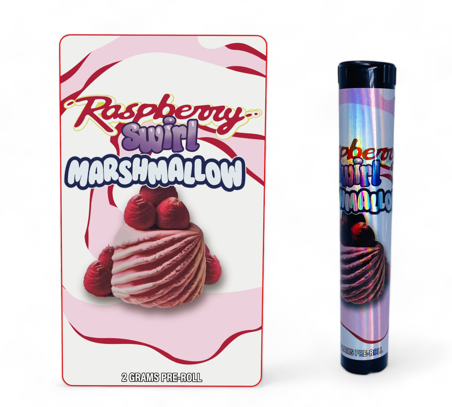 Raspberry Swirl Marshmallow Tubes with Holographic Labels 