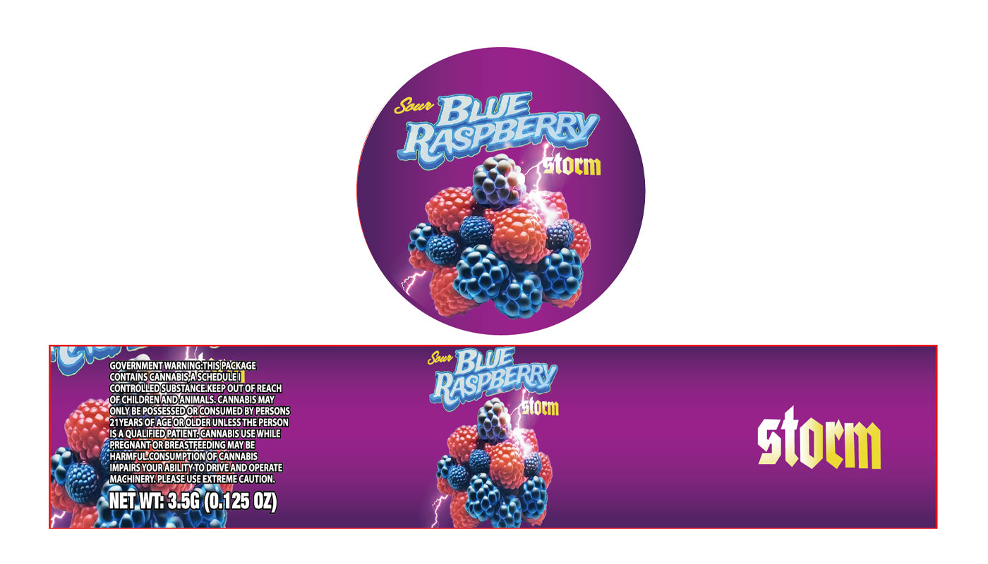 Sour Blue Raspberry Storm 3.5g Glass Jar Holographic Labeling/Stickers Only